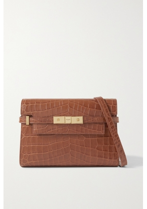 SAINT LAURENT - Manhattan Embellished Croc-effect Leather Shoulder Bag - Brown - One size