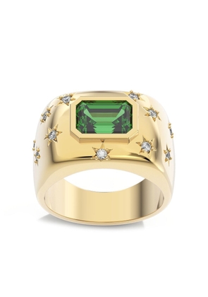 Direggio large 18kt yellow gold emerald and diamond signet ring