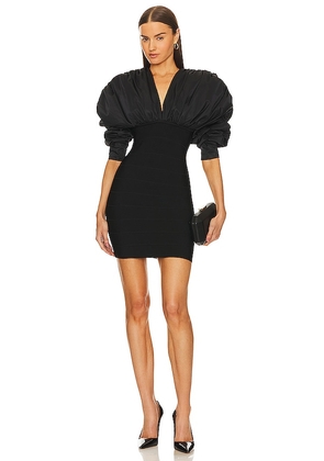 Herve Leger Ruched Nylon Mini Dress in Black. Size M.