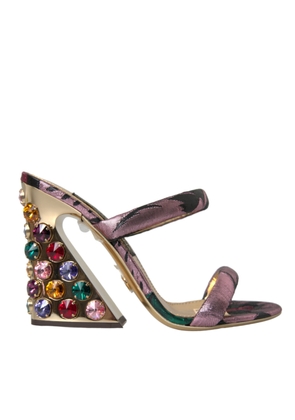 Dolce & Gabbana Multicolor Jacquard Crystals Sandals Shoes - EU39/US8.5