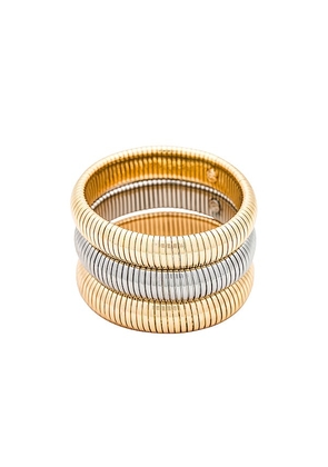 Ettika Flex Snake Chain Stretch Bracelet Set in Metallic Gold.