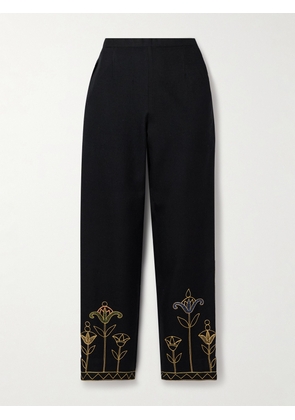 BODE - Blooming Stems Embroidered Brushed Wool-twill Straight-leg Pants - Blue - 26,27,28,29,30