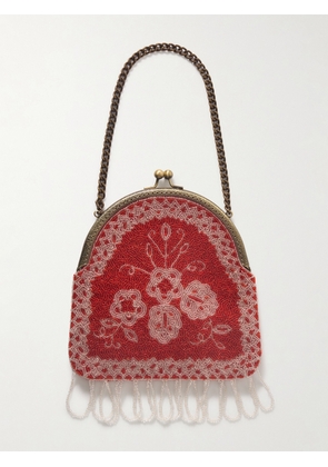BODE - Amrita Fringed Beaded Canvas Tote - Red - One size