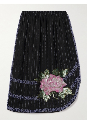 BODE - Embellished Silk-charmeuse Midi Skirt - Black - x small,small,medium,large,x large