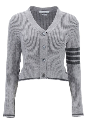 Thom Browne 4-bar baby cable cropped cardigan - 42 Grey