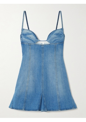 Nensi Dojaka - Cutout Paneled Denim Mini Dress - Blue - xx small,x small,small,medium,large,x large