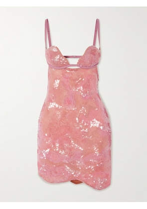 Nensi Dojaka - Heartbeat Cutout Sequined Tulle Mini Dress - Pink - xx small,x small,small,medium,large