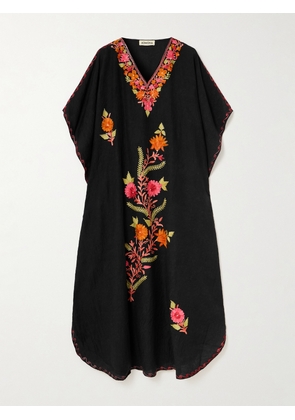 Admona - Embroidered Crinkled-gauze Kaftan - Black - S/M,L/XL