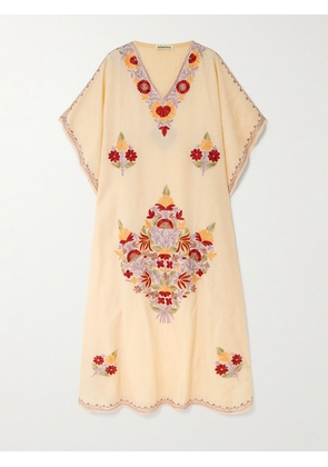 Admona - Embroidered Crinkled-gauze Kaftan - Off-white - S/M,L/XL