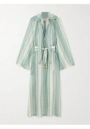 Admona - Nasrin Embellished Striped Gauze Maxi Dress - Green - small,medium,large