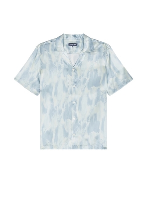 Frescobol Carioca Roberto Seascape Print Silk Shirt in Baby Blue. Size M, XL/1X.