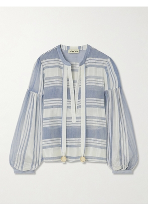 Admona - Aisha Embellished Striped Gauze Shirt - Blue - small,medium,large