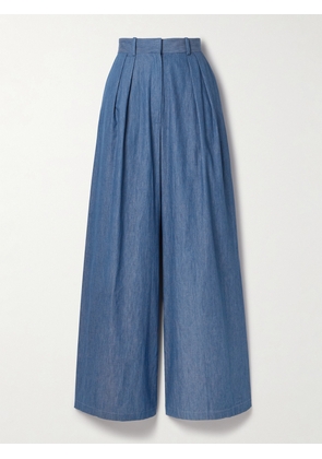 Miguelina - River Pleated Cotton-chambray Wide-leg Pants - Blue - x small,small,medium,large