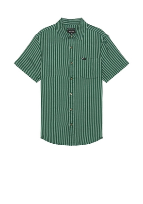 Brixton Charter Herringbone Stripe Short Sleeve Shirt in Green. Size M, S, XL/1X.
