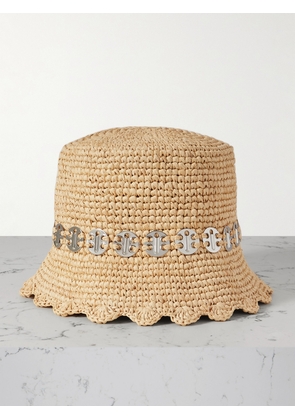 Rabanne - Embellished Raffia Bucket Hat - Neutrals - One size