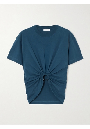Rabanne - Cropped Embellished Gathered Cotton-jersey Top - Blue - FR34,FR36,FR38,FR40,FR42