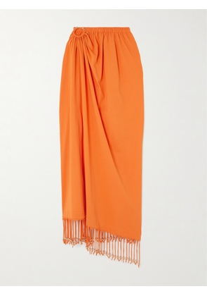 Rabanne - Fringed Embellished Gathered Cotton-jersey Midi Skirt - Orange - FR34,FR36,FR38,FR40,FR42