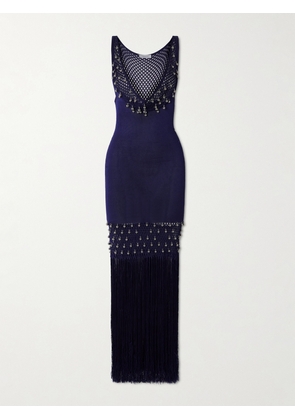 Rabanne - Fringed Embellished Crocheted Cotton Maxi Dress - Blue - x small,small,medium,large,x large