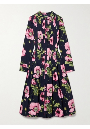 Oscar de la Renta - Pleated Floral-print Cotton-blend Poplin Midi Dress - Blue - US2,US4,US6,US8,US10,US12,US14