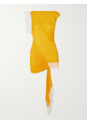 Christopher Esber - Galathea Asymmetric Lace-trimmed Crepe De Chine Mini Dress - Yellow - UK 4,UK 6,UK 8,UK 10,UK 12,UK 14