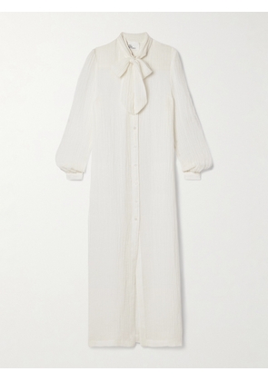 Lisa Marie Fernandez - Pussy-bow Crinkled Linen-blend Gauze Maxi Dress - White - 0,1,2,3,4