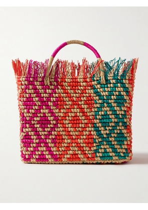 SENSI STUDIO - Canasta Frayed Woven Straw Tote - Red - One size