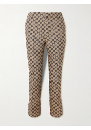 Gucci - Linen-blend Canvas-jacquard Tapered Pants - Neutrals - IT38,IT40,IT42,IT44,IT46