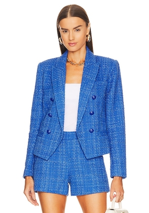 L'AGENCE Brooke Double-breasted Crop Blazer in Blue. Size 4.
