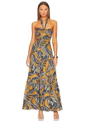 Karina Grimaldi Talia Printed Maxi Dress in Mustard. Size M.