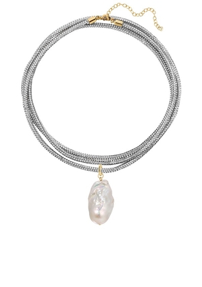 Lili Claspe Raya Pearl Wrap Necklace in Metallic Silver.