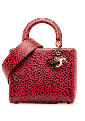 Christian Dior Pre-Owned 2021 Medium Leather Leopard Print Lady Dior satchel - Red