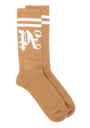 Palm Angels intarsia-knit logo socks - Brown