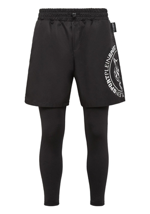 Plein Sport logo-print layered-design leggings - Black