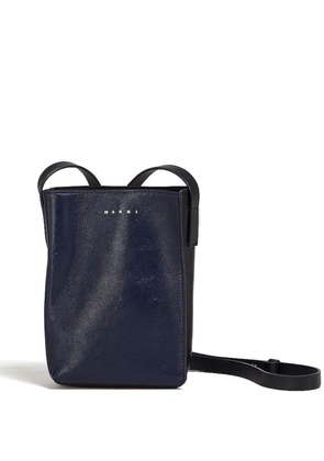 Marni logo-print leather shoulder bag - Blue