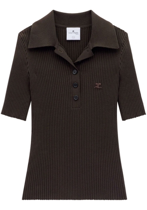 Courrèges ribbed knit polo top - Brown