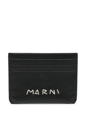 Marni logo-embroidered leather card holder - Black