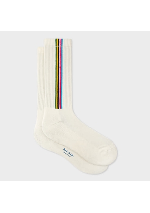 PS Paul Smith Ecru 'Sports Stripe' Ribbed Socks White
