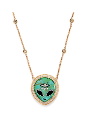 Jacquie Aiche Small Yellow Gold, Diamond, Turquoise And Onyx Inlay Necklace