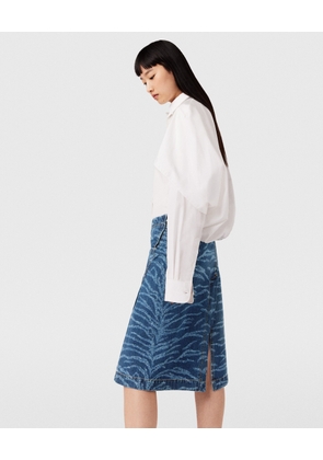 Stella McCartney - Tiger Pattern Asymmetric High-Rise Midi Skirt, Woman, Vintage wash blue denim, Size: XS