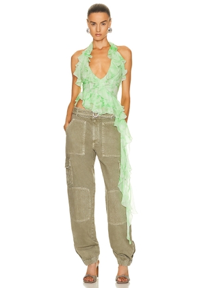 Alessandra Rich Silk Ruffle Top in Neon Green - Green. Size 36 (also in ).