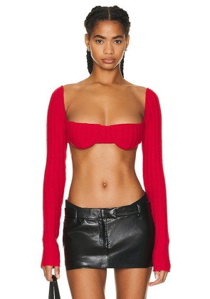 LaQuan Smith Ribbed Knit Bra Top in Cherry - Red. Size XS (also in ).