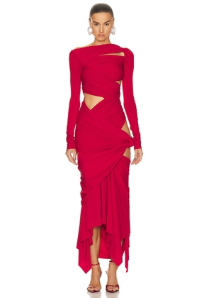 THE ATTICO Long Sleeve Midi Dress in Vibrant Red - Red. Size 40 (also in ).