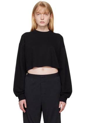 SKIMS Black Cotton Fleece Cropped Sweatshirt