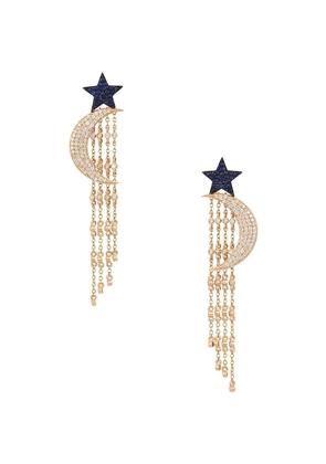 Siena Jewelry Star Moon Earring in 14k Yellow Gold  Diamond  & Sapphire - Metallic Gold. Size all.
