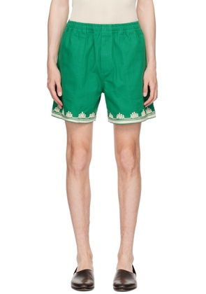Bode Green Ripple Appliqué Shorts