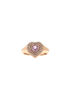 Siena Jewelry Heart Pinky Ring in 14k Yellow Gold  Diamond  & Pink Sapphire - Pink. Size 3.5 (also in ).