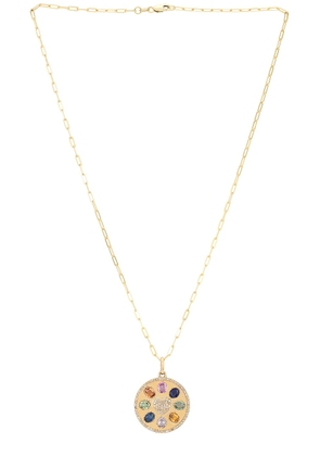 Siena Jewelry Round Charm Necklace in 14k Yellow Gold & Multicolored Sapphires - Metallic Gold. Size all.