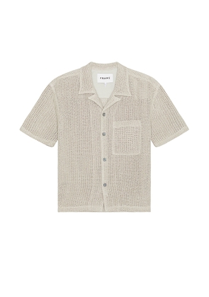 FRAME Open Weave Short Sleeve Shirt in Smoke Beige - Cream. Size XL/1X (also in ).