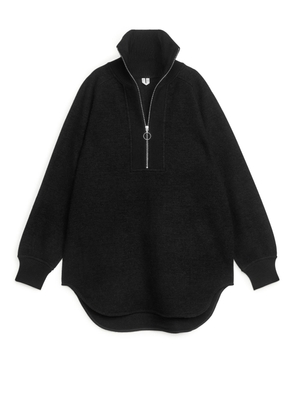 Boiled Wool Half-Zip Sweatshirt - Black
