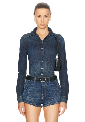 RE/DONE X Pam Anderson Fitted Denim Shirt in Vista Bay - Blue. Size S (also in L, XS).